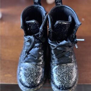 Dr. Martens Black Glitter Kids Lace-Up Boots
